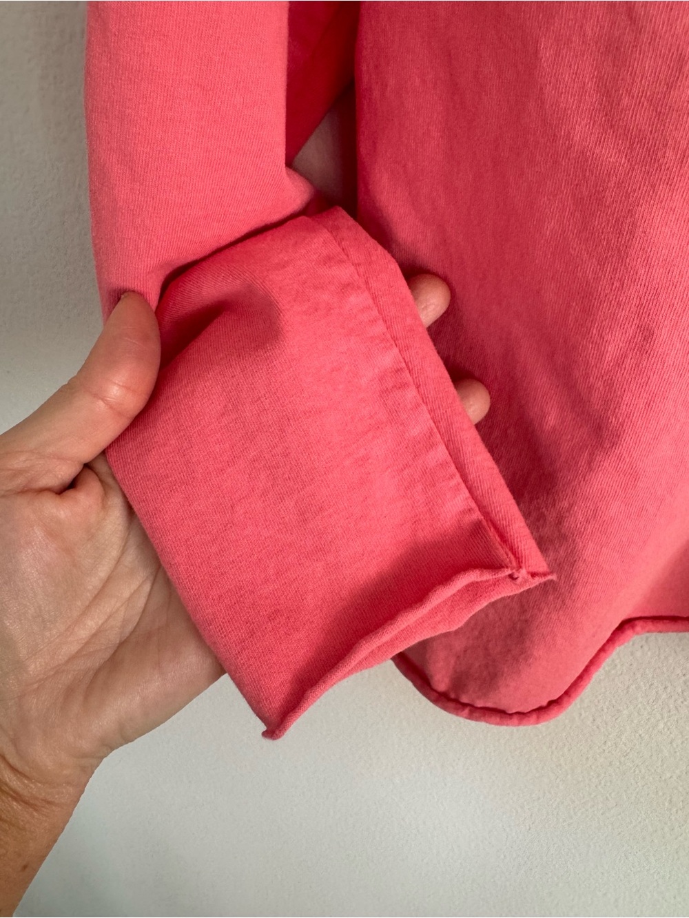 Frank & Eileen Patrick Popover Henley Pink Coral Cotton Raw Hem Minimalist S - Picture 9 of 15